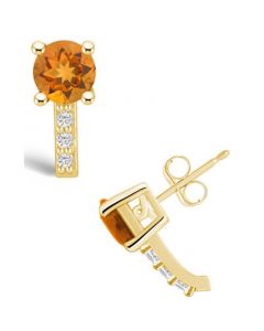 Citrine (1-1/2 ct. t.w.) and Diamond (1/8 ct. t.w.) Stud Earrings in 14K Yellow Gold