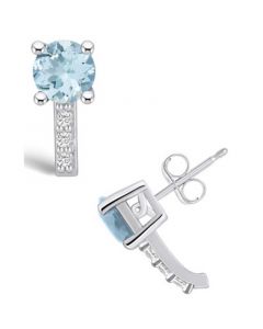 Aquamarine (1-1/2 ct. t.w.) and Diamond (1/8 ct. t.w.) Stud Earrings in 14K White Gold