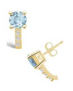 Aquamarine (1-1/2 ct. t.w.) and Diamond (1/8 ct. t.w.) Stud Earrings in 14K Yellow Gold