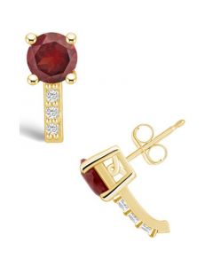 Garnet (2-1/5 ct. t.w.) and Diamond (1/8 ct. t.w.) Stud Earrings in 14K Yellow Gold