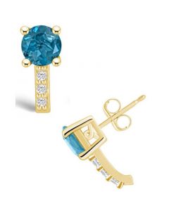 London Topaz (2-1/3 ct. t.w.) and Diamond (1/8 ct. t.w.) Stud Earrings in 14K Yellow Gold