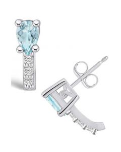 Aquamarine (3/4 ct. t.w.) and Diamond (1/8 ct. t.w.) Stud Earrings in 14K White Gold