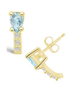 Aquamarine (3/4 ct. t.w.) and Diamond (1/8 ct. t.w.) Stud Earrings in 14K Yellow Gold