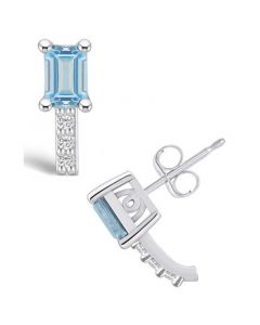 Aquamarine (1 ct. t.w.) and Diamond (1/8 ct. t.w.) Stud Earrings in 14K White Gold