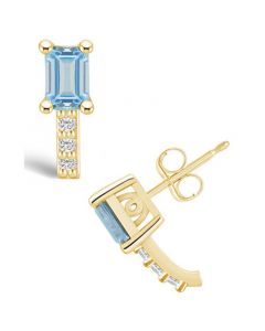 Aquamarine (1 ct. t.w.) and Diamond (1/8 ct. t.w.) Stud Earrings in 14K Yellow Gold