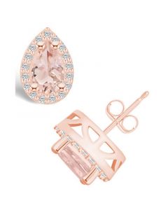 Morganite (1-3/8 ct. t.w.) and Diamond (1/3 ct. t.w.) Halo Stud Earrings in 14K Rose Gold