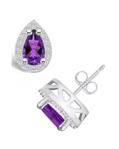 Amethyst (1-3/4 ct. t.w.) and Diamond (1/3 ct. t.w.) Halo Stud Earrings in 14K White Gold