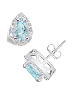 Aquamarine (1-3/8 ct. t.w.) and Diamond (1/3 ct. t.w.) Halo Stud Earrings in 14K White Gold