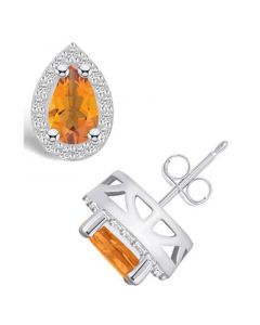 Citrine (1-3/4 ct. t.w.) and Diamond (1/3 ct. t.w.) Halo Stud Earrings in 14K White Gold