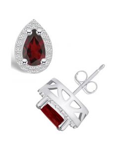 Garnet (2-1/5 ct. t.w.) and Diamond (1/3 ct. t.w.) Halo Stud Earrings in 14K White Gold