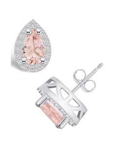 Morganite (1-3/8 ct. t.w.) and Diamond (1/3 ct. t.w.) Halo Stud Earrings in 14K White Gold