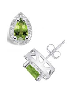 Peridot (1-7/8 ct. t.w.) and Diamond (1/3 ct. t.w.) Halo Stud Earrings in 14K White Gold