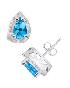 Topaz (2-1/10 ct. t.w.) and Diamond (1/3 ct. t.w.) Halo Stud Earrings in 14K White Gold