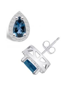 London Topaz (2-1/10 ct. t.w.) and Diamond (1/3 ct. t.w.) Halo Stud Earrings in 14K White Gold