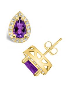 Amethyst (1-3/4 ct. t.w.) and Diamond (1/3 ct. t.w.) Halo Stud Earrings in 14K Yellow Gold