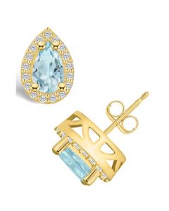 Aquamarine (1-3/8 ct. t.w.) and Diamond (1/3 ct. t.w.) Halo Stud Earrings in 14K Yellow Gold