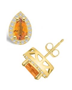 Citrine (1-3/4 ct. t.w.) and Diamond (1/3 ct. t.w.) Halo Stud Earrings in 14K Yellow Gold