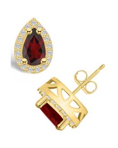 Garnet (2-1/5 ct. t.w.) and Diamond (1/3 ct. t.w.) Halo Stud Earrings in 14K Yellow Gold