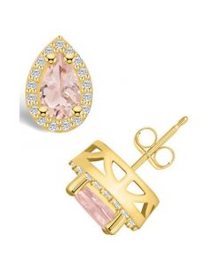 Morganite (1-3/8 ct. t.w.) and Diamond (1/3 ct. t.w.) Halo Stud Earrings in 14K Yellow Gold