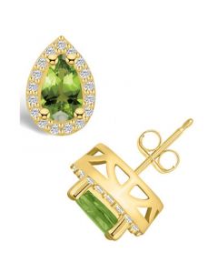 Peridot (1-7/8 ct. t.w.) and Diamond (1/3 ct. t.w.) Halo Stud Earrings in 14K Yellow Gold