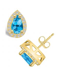 Topaz (2-1/10 ct. t.w.) and Diamond (1/3 ct. t.w.) Halo Stud Earrings in 14K Yellow Gold