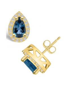 London Topaz (2-1/10 ct. t.w.) and Diamond (1/3 ct. t.w.) Halo Stud Earrings in 14K Yellow Gold