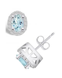 Aquamarine (3/4 ct. t.w.) and Diamond (1/4 ct. t.w.) Halo Stud Earrings in 14K White Gold