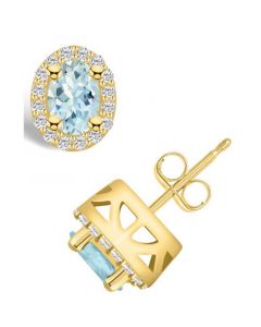 Aquamarine (3/4 ct. t.w.) and Diamond (1/4 ct. t.w.) Halo Stud Earrings in 14K Yellow Gold