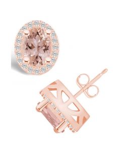 Morganite (2-1/3 ct. t.w.) and Diamond (3/8 ct. t.w.) Halo Stud Earrings in 14K Rose Gold