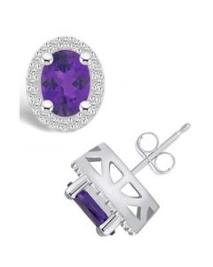 Amethyst (2-3/8 ct. t.w.) and Diamond (3/8 ct. t.w.) Halo Stud Earrings in 14K White Gold