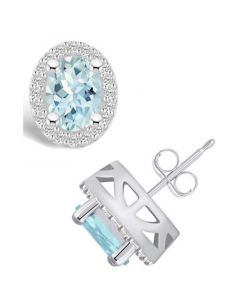 Aquamarine (2-1/3 ct. t.w.) and Diamond (3/8 ct. t.w.) Halo Stud Earrings in 14K White Gold