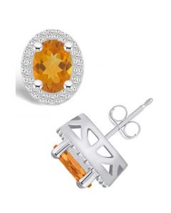 Citrine (2-3/8 ct. t.w.) and Diamond (3/8 ct. t.w.) Halo Stud Earrings in 14K White Gold