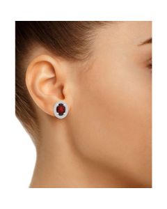 Garnet (3 ct. t.w.) and Diamond (3/8 ct. t.w.) Halo Stud Earrings in 14K White Gold