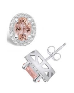 Morganite (2-1/3 ct. t.w.) and Diamond (3/8 ct. t.w.) Halo Stud Earrings in 14K White Gold