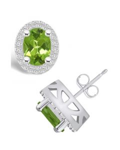 Peridot (2-3/4 ct. t.w.) and Diamond (3/8 ct. t.w.) Halo Stud Earrings in 14K White Gold