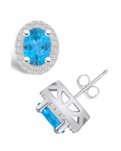 Topaz (3-1/5 ct. t.w.) and Diamond (3/8 ct. t.w.) Halo Stud Earrings in 14K White Gold