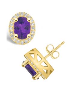 Amethyst (2-3/8 ct. t.w.) and Diamond (3/8 ct. t.w.) Halo Stud Earrings in 14K Yellow Gold