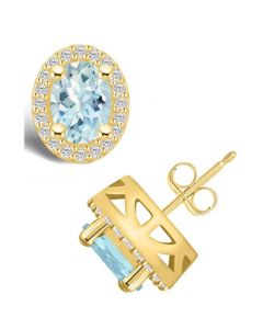 Aquamarine (2-1/3 ct. t.w.) and Diamond (3/8 ct. t.w.) Halo Stud Earrings in 14K Yellow Gold