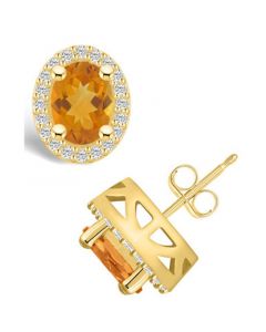 Citrine (2-3/8 ct. t.w.) and Diamond (3/8 ct. t.w.) Halo Stud Earrings in 14K Yellow Gold