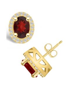 Garnet (3 ct. t.w.) and Diamond (3/8 ct. t.w.) Halo Stud Earrings in 14K Yellow Gold