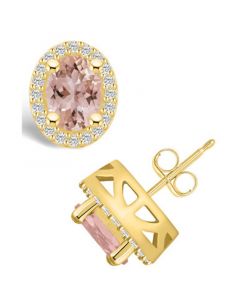 Morganite (2-1/3 ct. t.w.) and Diamond (3/8 ct. t.w.) Halo Stud Earrings in 14K Yellow Gold