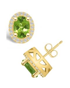 Peridot (2-3/4 ct. t.w.) and Diamond (3/8 ct. t.w.) Halo Stud Earrings in 14K Yellow Gold