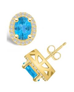 Topaz (3-1/5 ct. t.w.) and Diamond (3/8 ct. t.w.) Halo Stud Earrings in 14K Yellow Gold