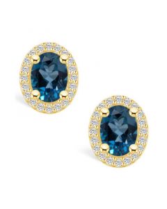 London Topaz (3-1/5 ct. t.w.) and Diamond (3/8 ct. t.w.) Halo Stud Earrings in 14K Yellow Gold