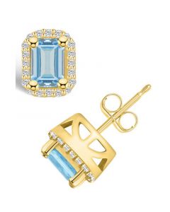 Aquamarine (1 ct. t.w.) and Diamond (1/5 ct. t.w.) Halo Stud Earrings in 14K Yellow Gold