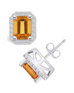 Citrine (3-1/5 ct. t.w.) and Diamond (3/8 ct. t.w.) Halo Stud Earrings in 14K White Gold