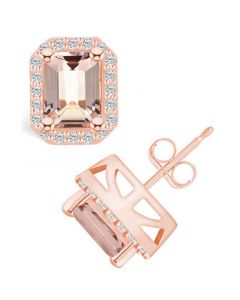 Morganite (2-3/4 ct. t.w.) and Diamond (3/8 ct. t.w.) Halo Stud Earrings in 14K Rose Gold