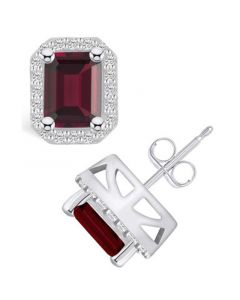 Garnet (3-7/8 ct. t.w.) and Diamond (3/8 ct. t.w.) Halo Stud Earrings in 14K White Gold