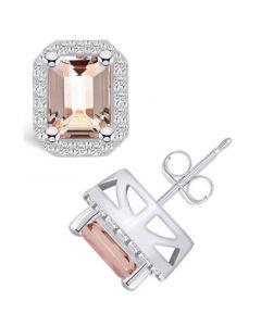 Morganite (2-3/4 ct. t.w.) and Diamond (3/8 ct. t.w.) Halo Stud Earrings in 14K White Gold