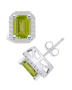 Peridot (3-3/8 ct. t.w.) and Diamond (3/8 ct. t.w.) Halo Stud Earrings in 14K White Gold